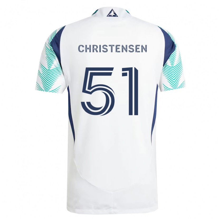 Danxen Enfant Maillot Kevin Christensen #51 Blanc Bleu Marine Vert Clair Tenues Extérieur 2026/27 T-Shirt