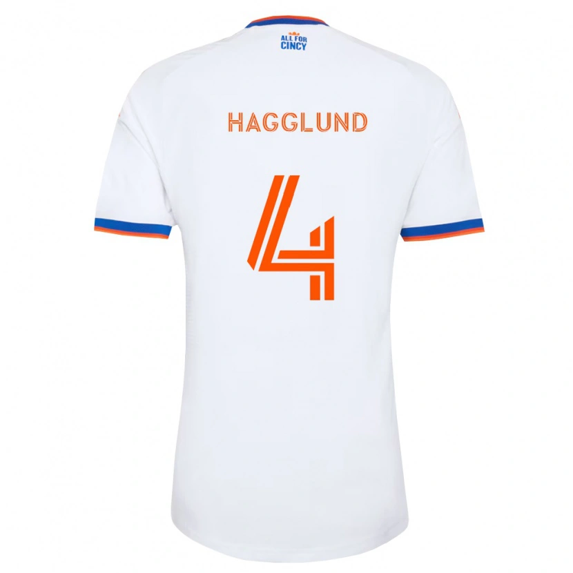 Danxen Enfant Maillot Nick Hagglund #4 Blanc Bleu Marine Orange Tenues Extérieur 2026/27 T-Shirt