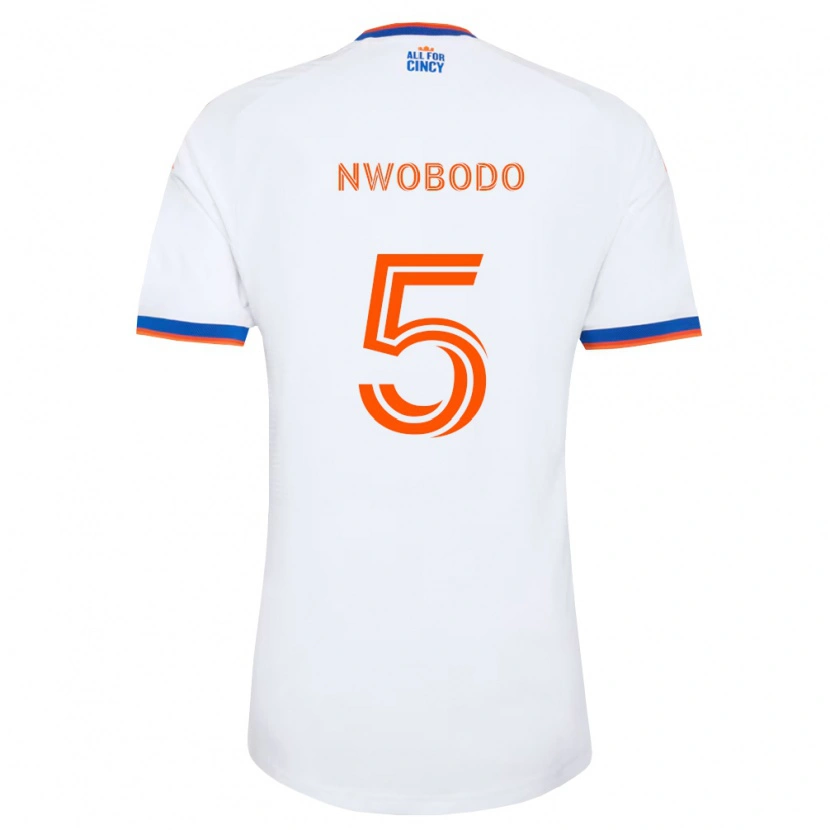 Danxen Enfant Maillot Obinna Nwobodo #5 Blanc Bleu Marine Orange Tenues Extérieur 2026/27 T-Shirt