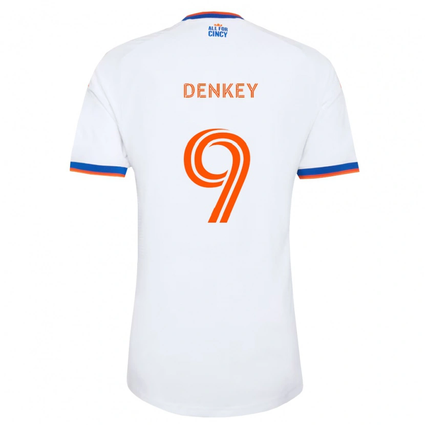 Danxen Enfant Maillot Kévin Denkey #9 Blanc Bleu Marine Orange Tenues Extérieur 2026/27 T-Shirt