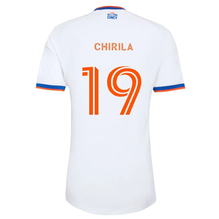 Danxen Enfant Maillot Ștefan Chirilă #19 Blanc Bleu Marine Orange Tenues Extérieur 2026/27 T-Shirt
