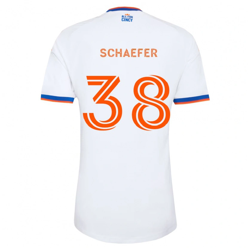 Danxen Enfant Maillot Brian Schaefer #38 Blanc Bleu Marine Orange Tenues Extérieur 2026/27 T-Shirt