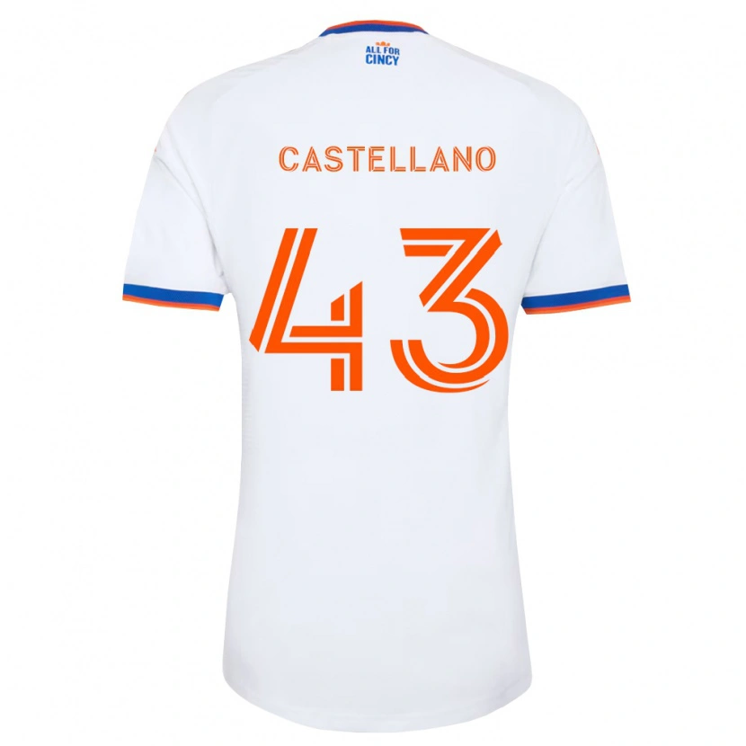 Danxen Enfant Maillot Jesús Castellano #43 Blanc Bleu Marine Orange Tenues Extérieur 2026/27 T-Shirt