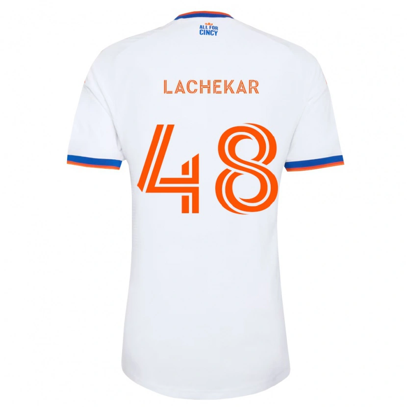 Danxen Enfant Maillot Sami Lachekar #48 Blanc Bleu Marine Orange Tenues Extérieur 2026/27 T-Shirt