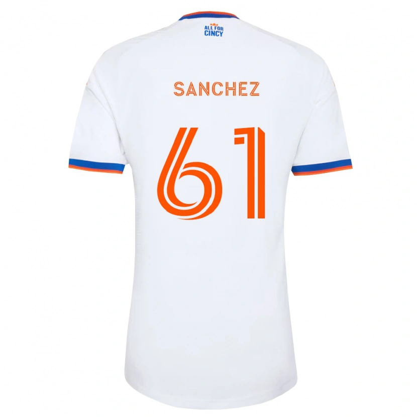 Danxen Enfant Maillot Santiago Sanchez #61 Blanc Bleu Marine Orange Tenues Extérieur 2026/27 T-Shirt