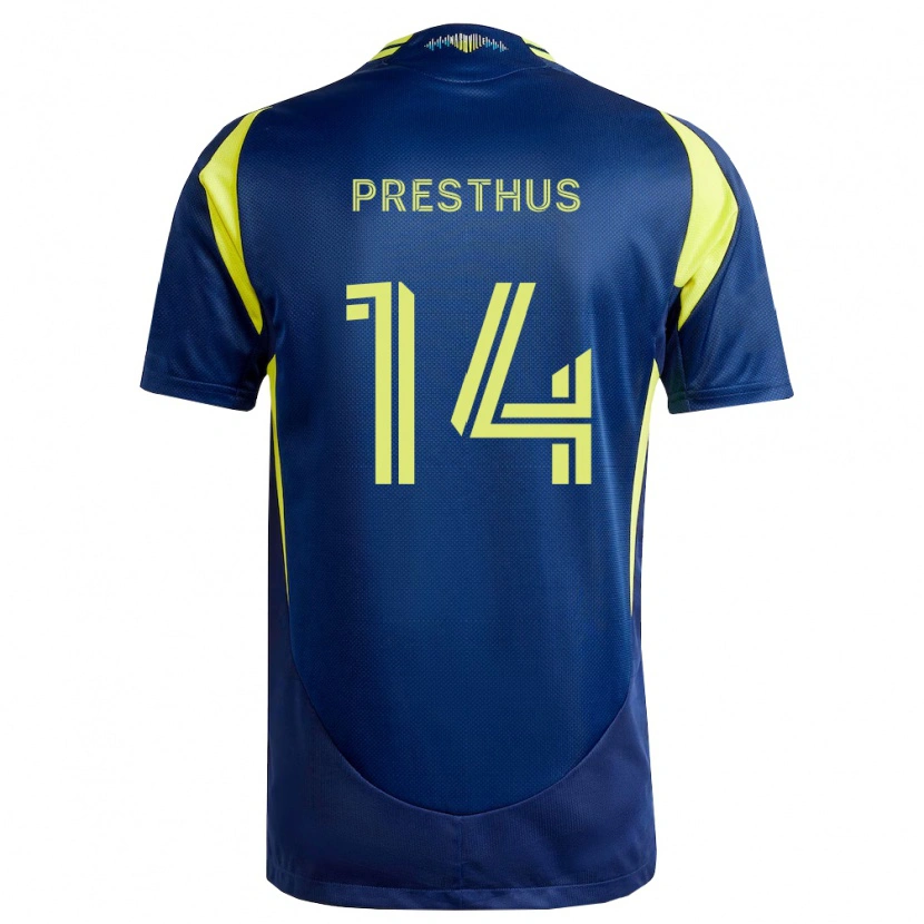 Danxen Enfant Maillot Owen Presthus #14 Jaune Bleu Marine Tenues Extérieur 2026/27 T-Shirt