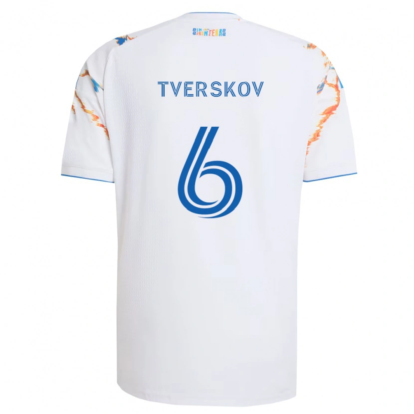 Danxen Enfant Maillot Jeppe Tverskov #6 Blanc Orange Bleu Tenues Extérieur 2026/27 T-Shirt
