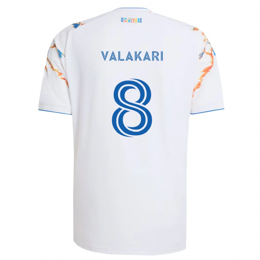 Danxen Enfant Maillot Onni Valakari #8 Blanc Orange Bleu Tenues Extérieur 2026/27 T-Shirt