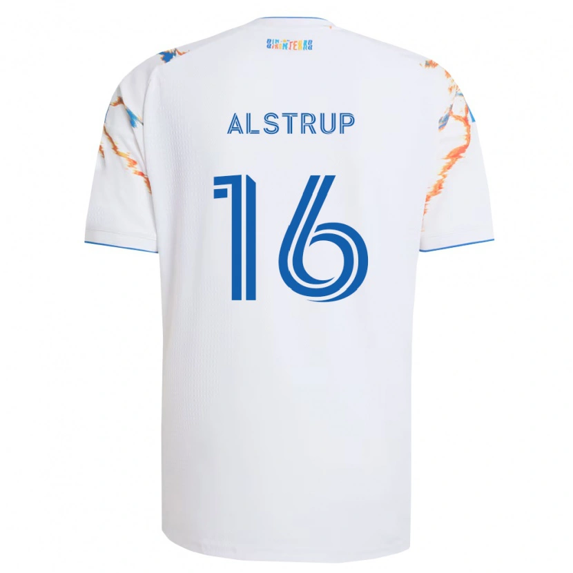 Danxen Enfant Maillot Marcus Alstrup #16 Blanc Orange Bleu Tenues Extérieur 2026/27 T-Shirt