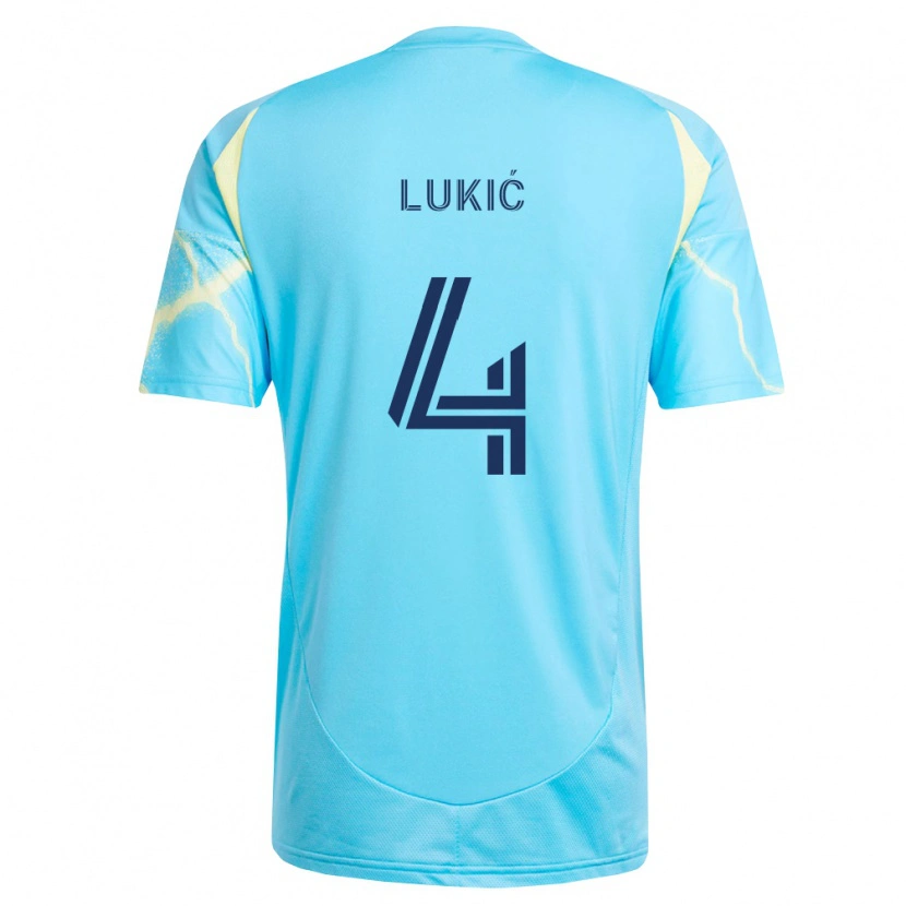 Danxen Enfant Maillot Jovan Lukić #4 Bleu Clair Noir Jaune Clair Tenues Extérieur 2026/27 T-Shirt