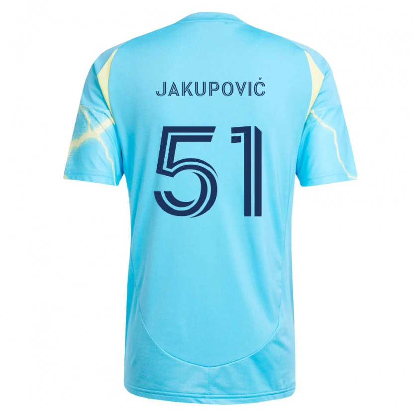 Danxen Enfant Maillot Malik Jakupović #51 Bleu Clair Noir Jaune Clair Tenues Extérieur 2026/27 T-Shirt