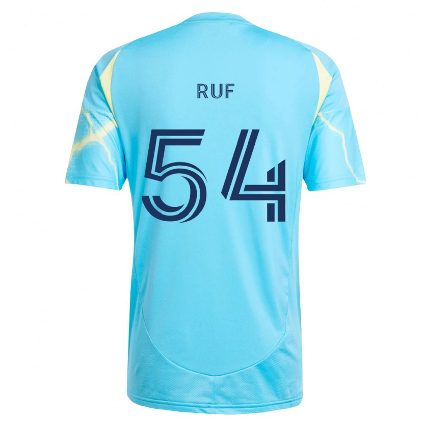 Danxen Enfant Maillot John Ruf #54 Bleu Clair Noir Jaune Clair Tenues Extérieur 2026/27 T-Shirt