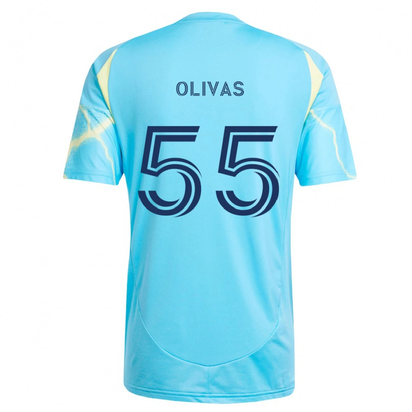 Danxen Enfant Maillot Sal Olivas #55 Bleu Clair Noir Jaune Clair Tenues Extérieur 2026/27 T-Shirt