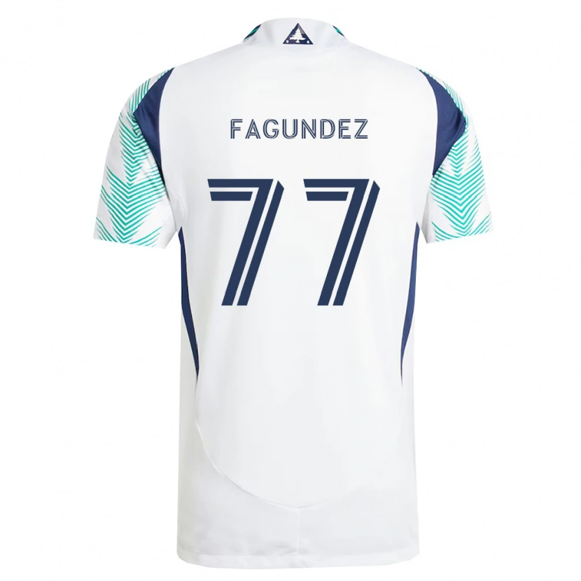 Danxen Homme Maillot Diego Fagúndez #77 Blanc Bleu Marine Vert Clair Tenues Extérieur 2026/27 T-Shirt