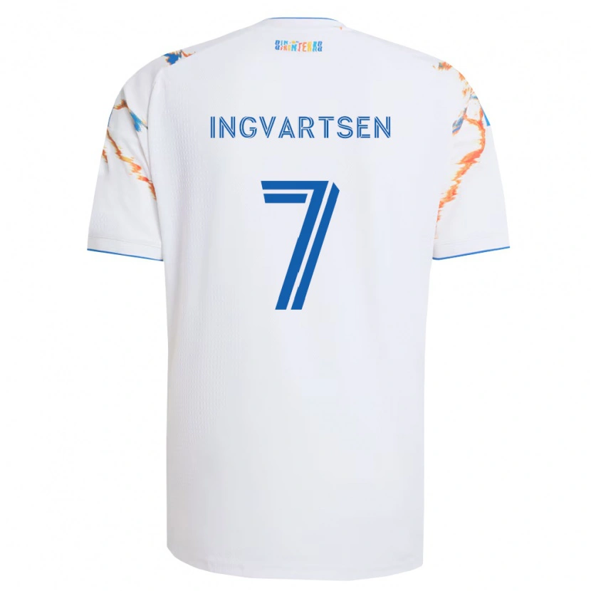 Danxen Homme Maillot Marcus Ingvartsen #7 Blanc Orange Bleu Tenues Extérieur 2026/27 T-Shirt