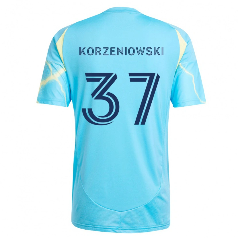 Danxen Homme Maillot Stas Korzeniowski #37 Bleu Clair Noir Jaune Clair Tenues Extérieur 2026/27 T-Shirt