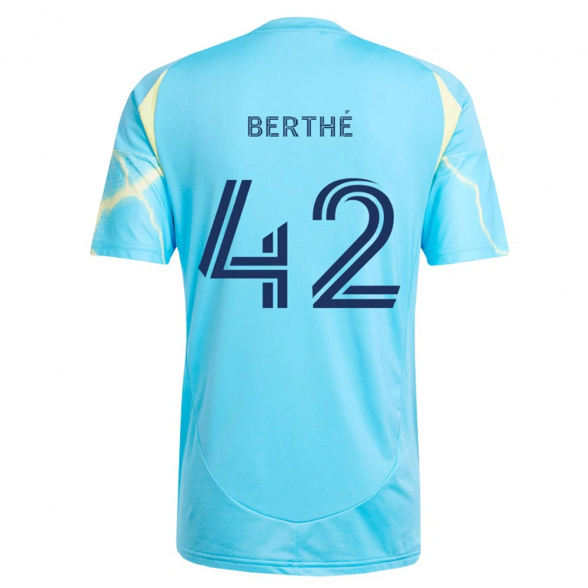 Danxen Homme Maillot Mamoutou Berthé #42 Bleu Clair Noir Jaune Clair Tenues Extérieur 2026/27 T-Shirt