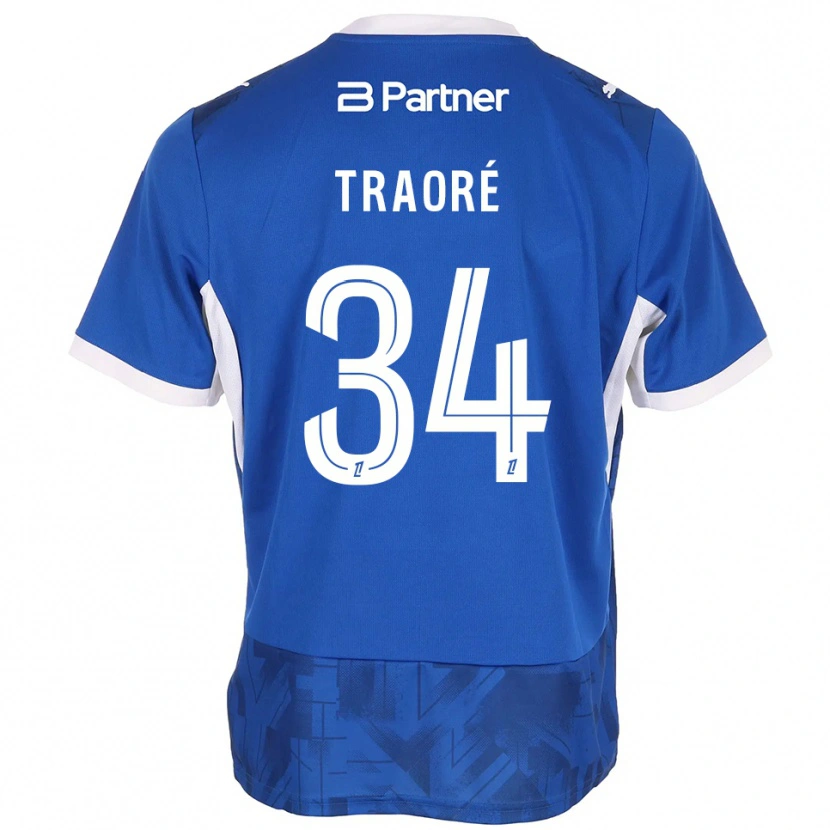 Danxen Enfant Maillot Ibrahim Traoré #34 Bleu Moyen Blanc Tenues Domicile 2026/27 T-Shirt