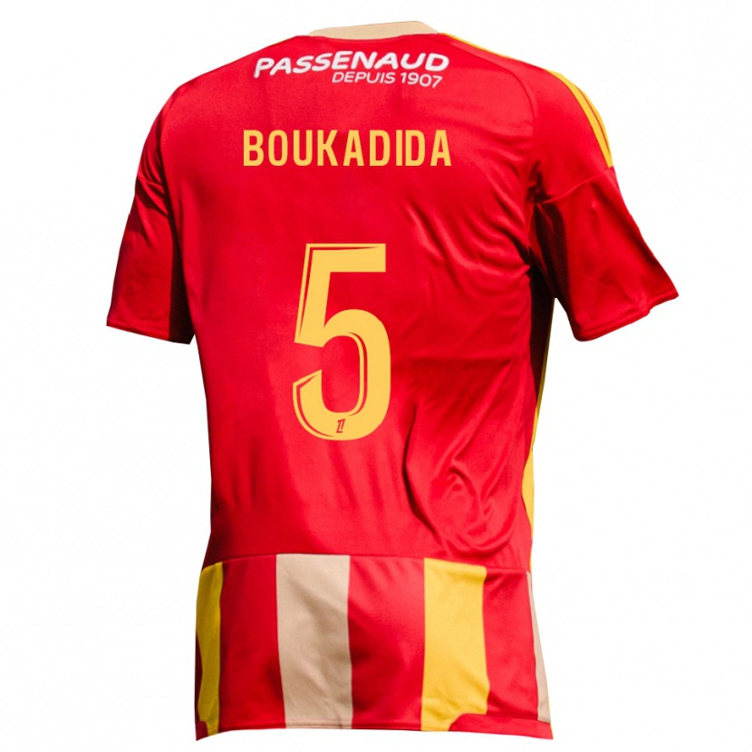 Danxen Enfant Maillot Rayan Boukadida #5 Rouge Jaune Vert Tenues Domicile 2026/27 T-Shirt