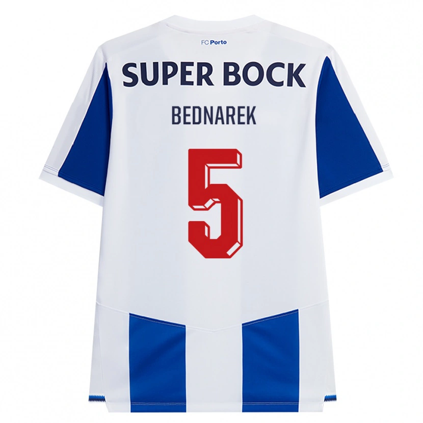 Danxen Enfant Maillot Jan Bednarek #5 Bleu Blanc Rouge Tenues Domicile 2026/27 T-Shirt