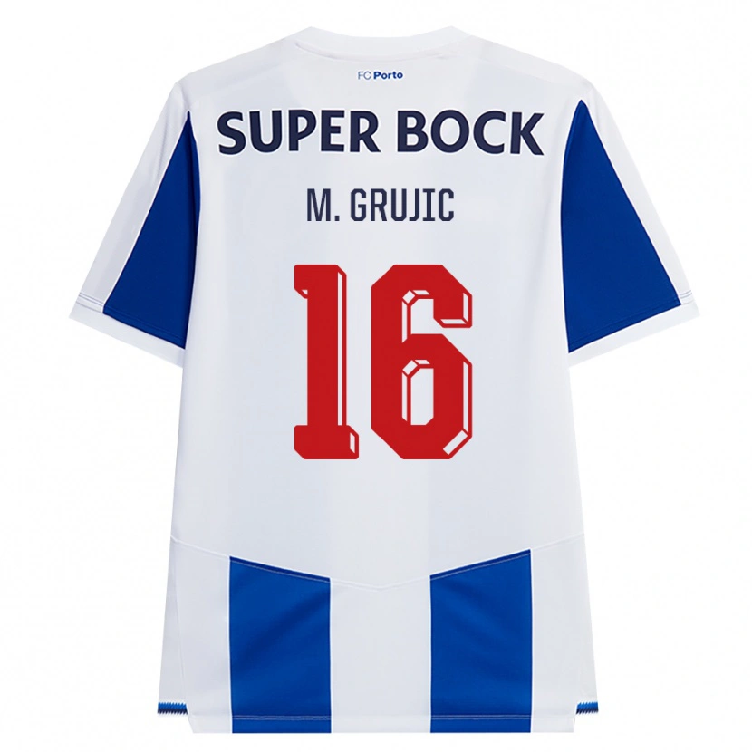 Danxen Enfant Maillot Marko Grujic #16 Bleu Blanc Rouge Tenues Domicile 2026/27 T-Shirt