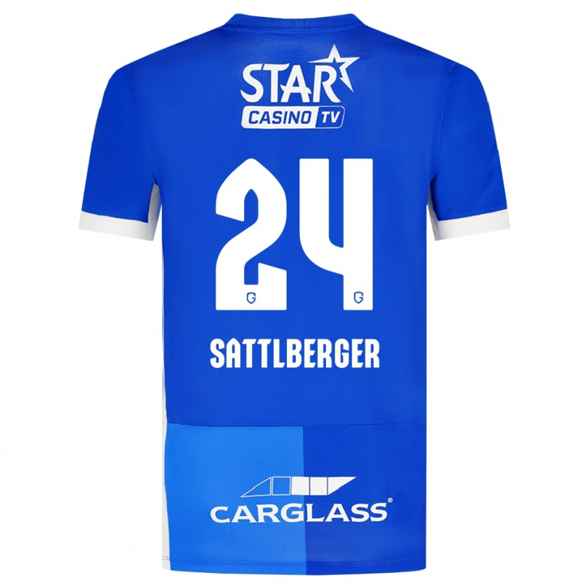Danxen Enfant Maillot Nikolas Sattlberger #24 Bleu Moyen Royalbleu Blanc Tenues Domicile 2026/27 T-Shirt