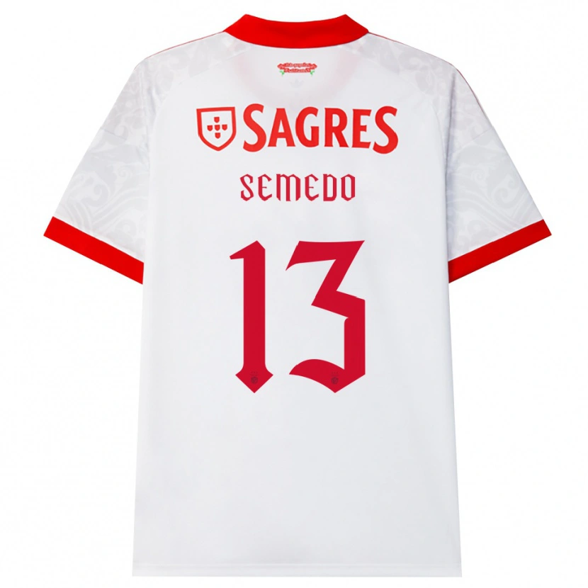 Danxen Enfant Maillot Benjamim Semedo #13 Blanc Rouge Jaune Tenues Extérieur 2026/27 T-Shirt