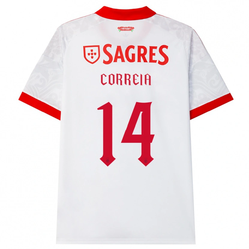 Danxen Enfant Maillot Rúben Correia #14 Blanc Rouge Jaune Tenues Extérieur 2026/27 T-Shirt