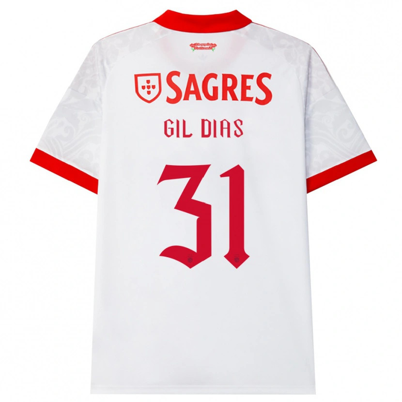 Danxen Enfant Maillot Gil Dias #31 Blanc Rouge Jaune Tenues Extérieur 2026/27 T-Shirt