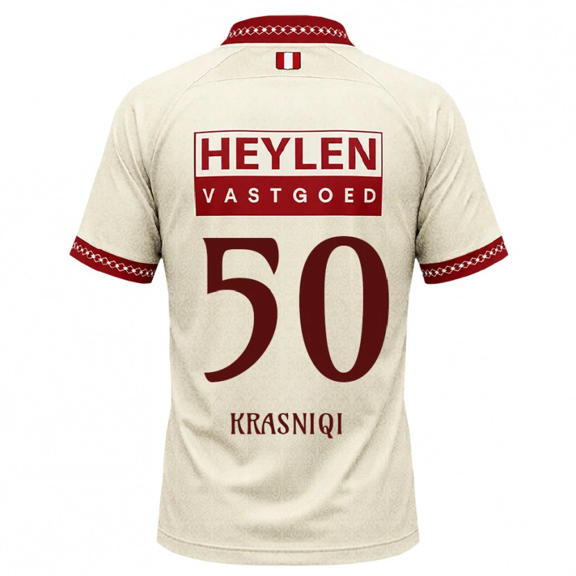 Danxen Enfant Maillot Laurit Krasniqi #50 Beige Rouge Tenues Extérieur 2026/27 T-Shirt