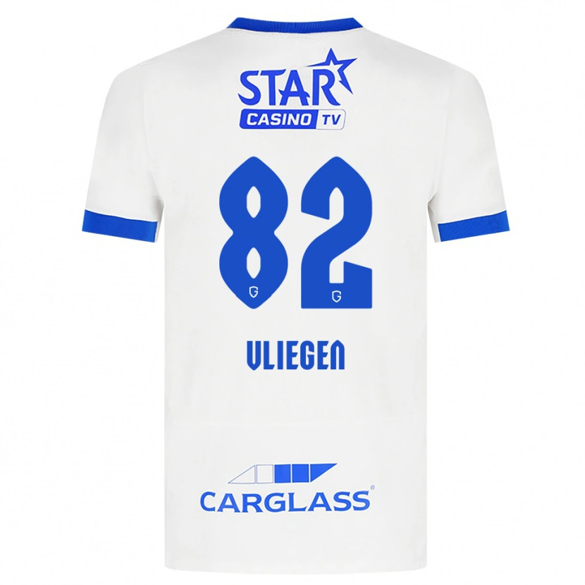 Danxen Enfant Maillot Olivier Vliegen #82 Blanc Bleu Tenues Extérieur 2026/27 T-Shirt