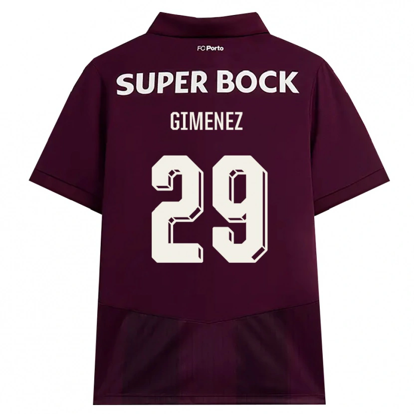 Danxen Enfant Maillot Santiago Gimenez #29 Bourgogne Blanc Tenues Extérieur 2026/27 T-Shirt