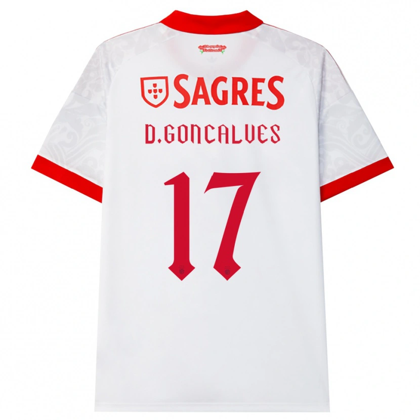 Danxen Femme Maillot Diogo Goncalves #17 Blanc Rouge Jaune Tenues Extérieur 2026/27 T-Shirt