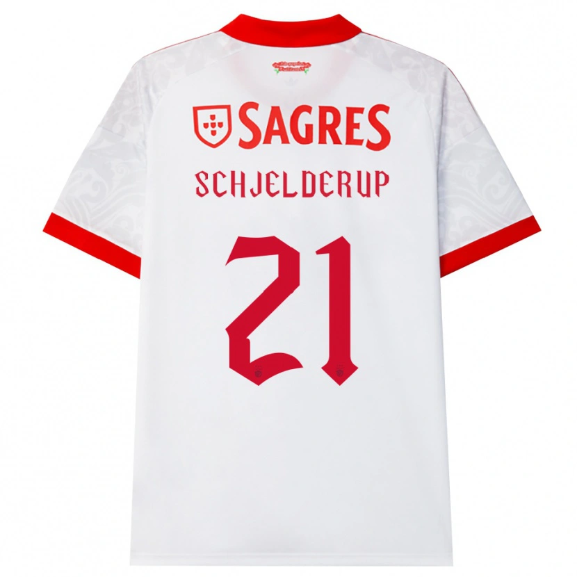 Danxen Femme Maillot Andreas Schjelderup #21 Blanc Rouge Jaune Tenues Extérieur 2026/27 T-Shirt