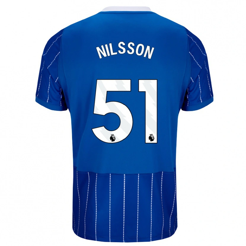 Danxen Enfant Maillot Casper Nilsson #51 Bleu Moyen Blanc Tenues Domicile 2026/27 T-Shirt