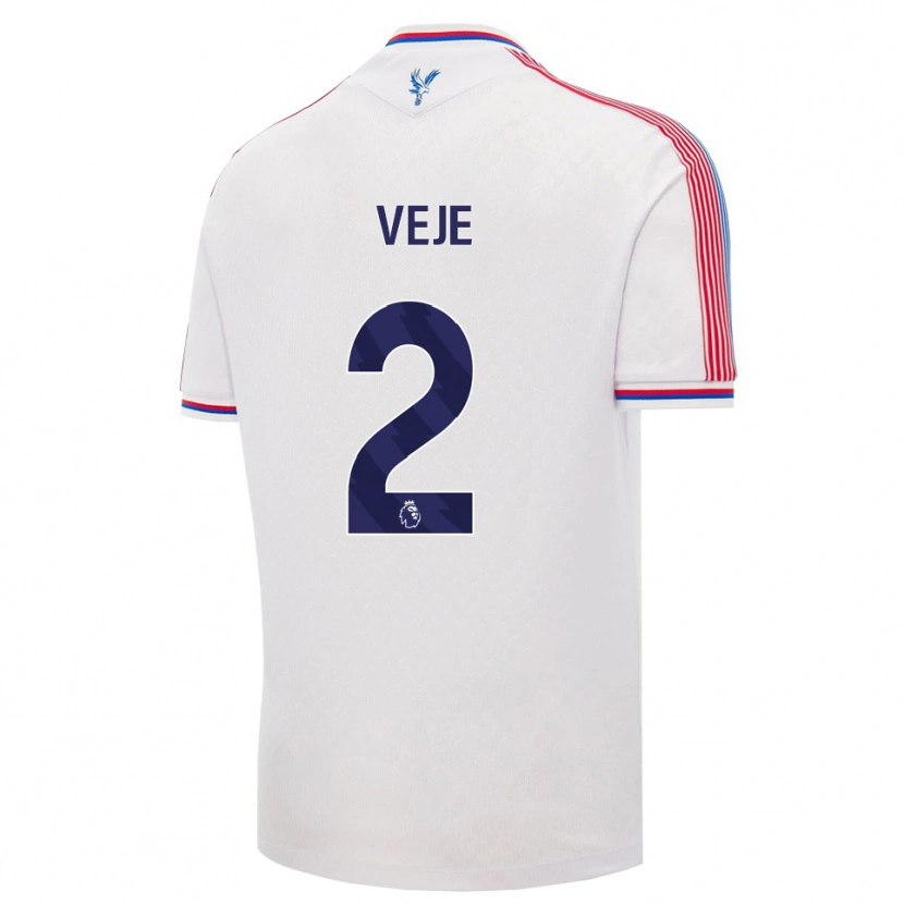 Danxen Enfant Maillot Katrine Veje #2 Blanc Rouge Bleu Tenues Domicile 2026/27 T-Shirt