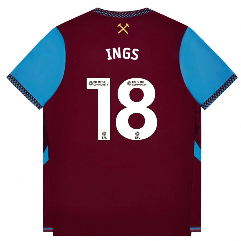 Danxen Enfant Maillot Danny Ings #18 Bourgogne Cornflowerblue Tenues Domicile 2026/27 T-Shirt