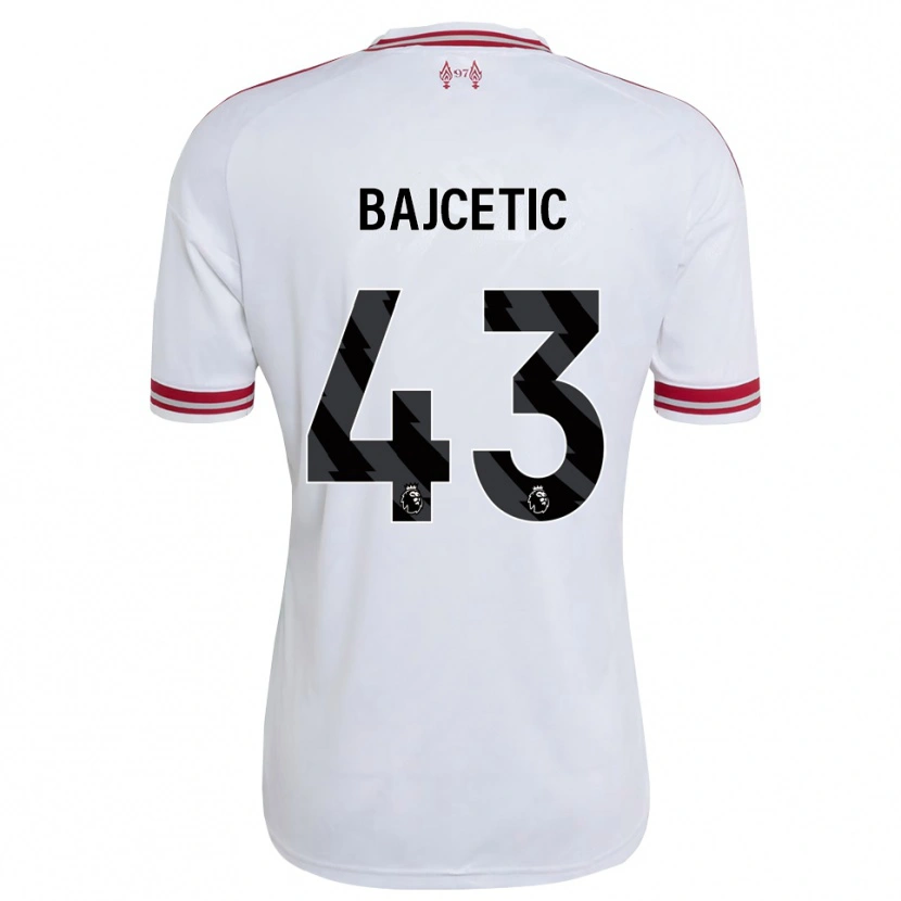Danxen Enfant Maillot Stefan Bajcetic #43 Rouge Blanc Tenues Extérieur 2026/27 T-Shirt