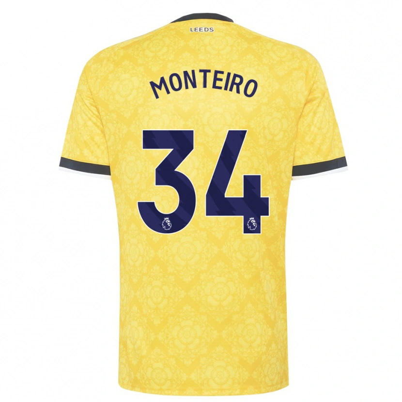 Danxen Enfant Maillot Diogo Monteiro #34 Jaune Blanc Noir Tenues Extérieur 2026/27 T-Shirt