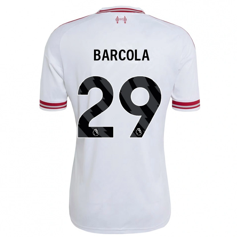 Danxen Enfant Maillot Bradley Barcola #29 Rouge Blanc Tenues Extérieur 2026/27 T-Shirt