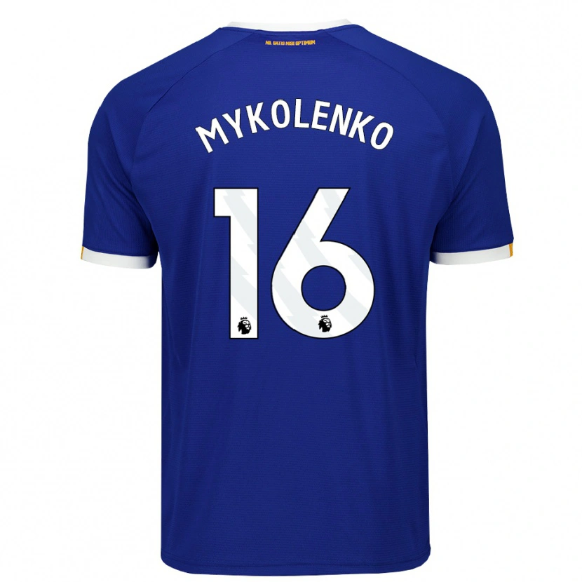 Danxen Homme Maillot Vitaliy Mykolenko #16 Bleu Blanc Jaune Tenues Domicile 2026/27 T-Shirt