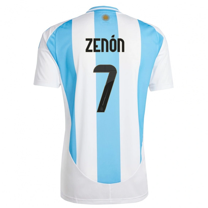 Danxen Enfant Maillot Argentine Kevin Zenón #7 Blanc Bleu Tenues Domicile 24-26 T-Shirt