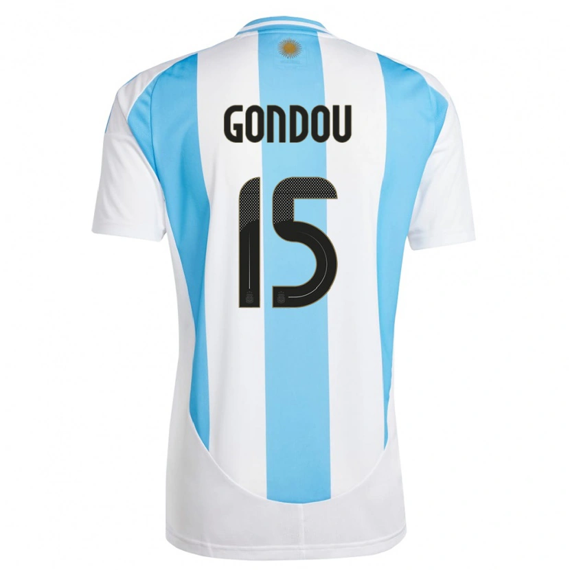 Danxen Enfant Maillot Argentine Luciano Gondou #15 Blanc Bleu Tenues Domicile 24-26 T-Shirt