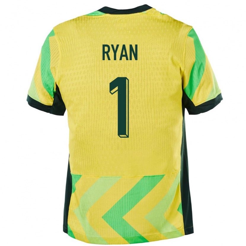 Danxen Enfant Maillot Australie Mathew Ryan #1 Doré Tenues Domicile 24-26 T-Shirt