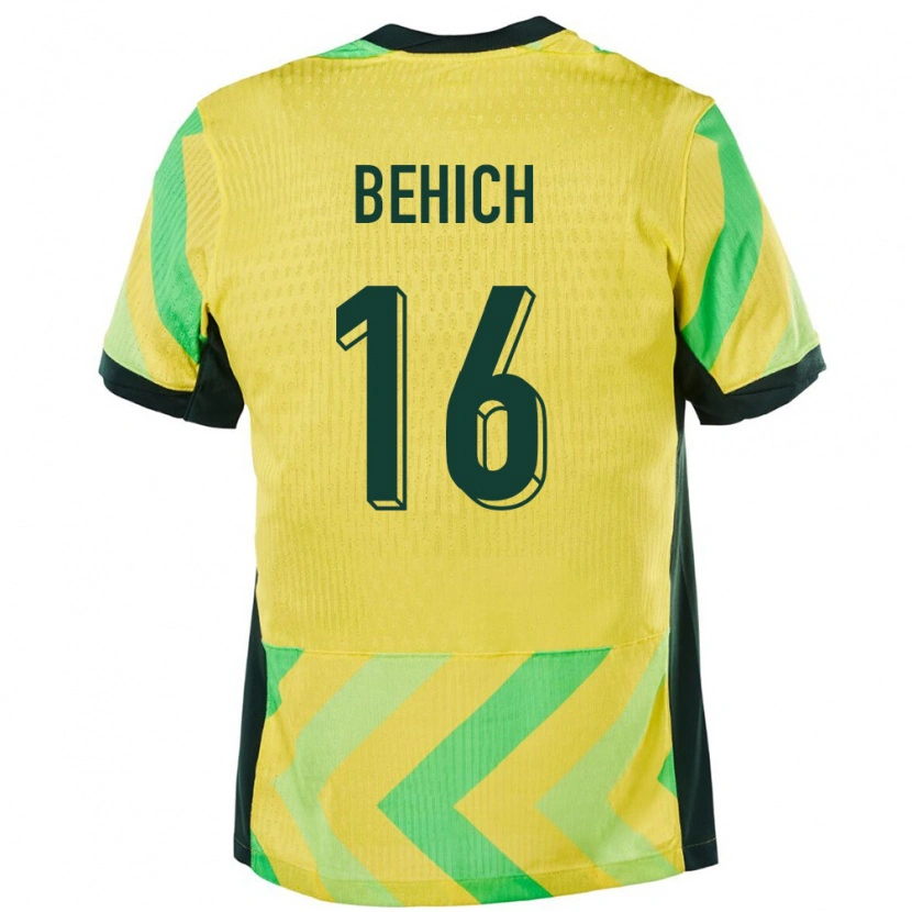 Danxen Enfant Maillot Australie Aziz Behich #16 Doré Tenues Domicile 24-26 T-Shirt