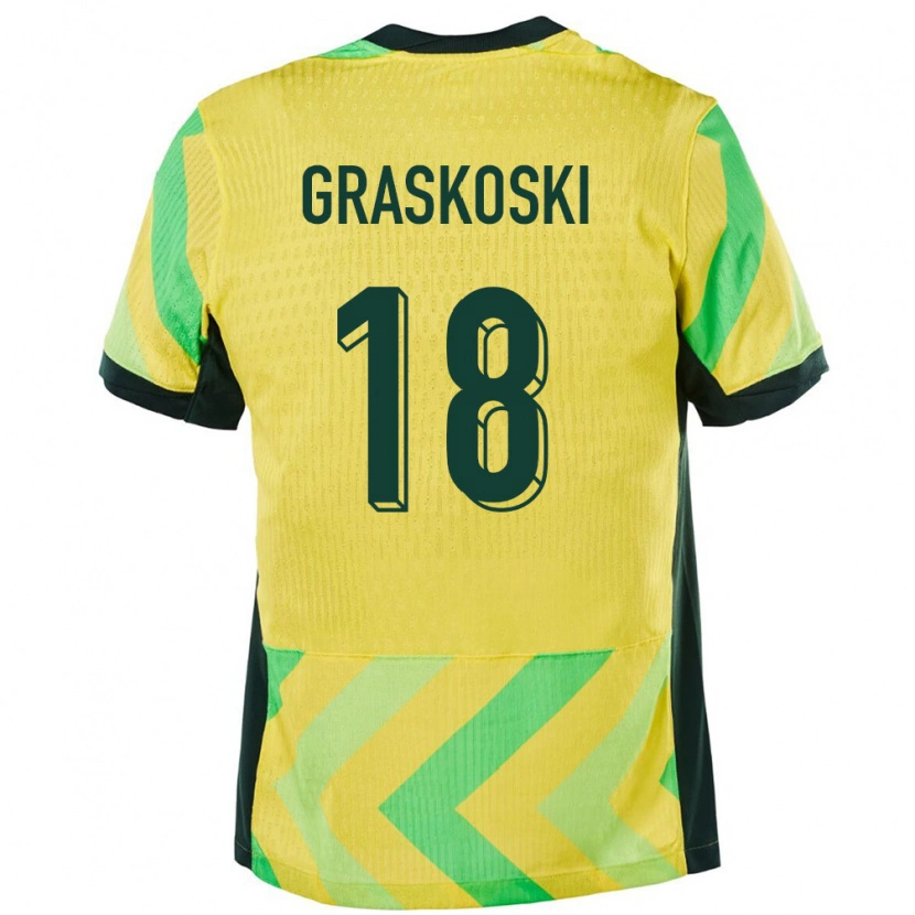 Danxen Enfant Maillot Australie Daniel Graskoski #18 Doré Tenues Domicile 24-26 T-Shirt