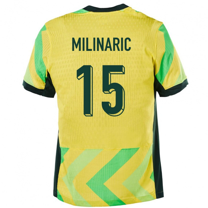Danxen Enfant Maillot Australie Anton Milinaric #15 Doré Tenues Domicile 24-26 T-Shirt