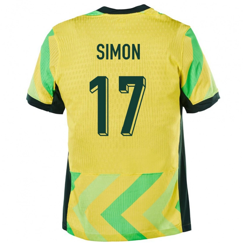 Danxen Enfant Maillot Australie Kyah Simon #17 Doré Tenues Domicile 24-26 T-Shirt