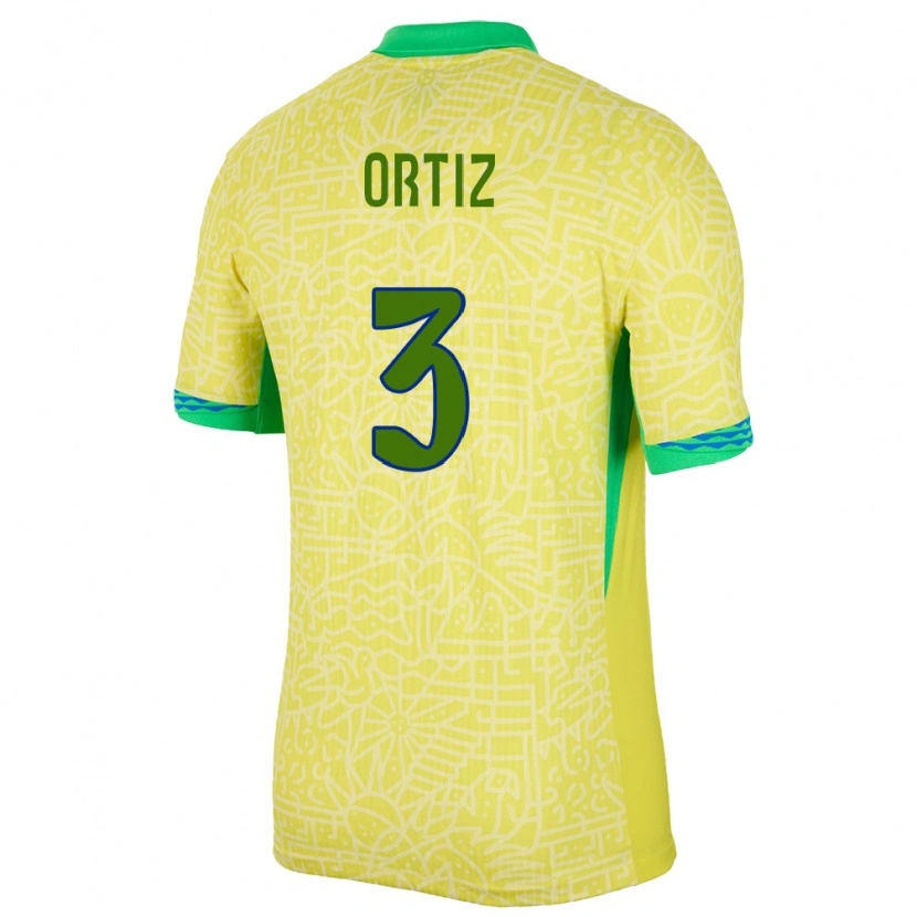 Danxen Enfant Maillot Brésil Léo Ortiz #3 Jaune Tenues Domicile 24-26 T-Shirt