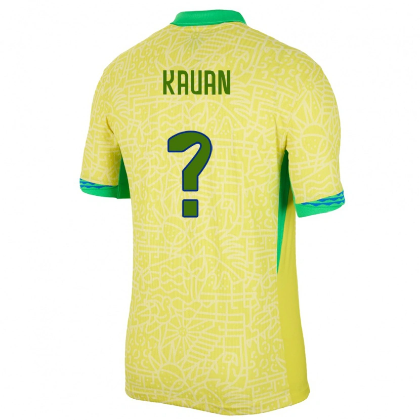 Danxen Enfant Maillot Brésil Kauan #0 Jaune Tenues Domicile 24-26 T-Shirt
